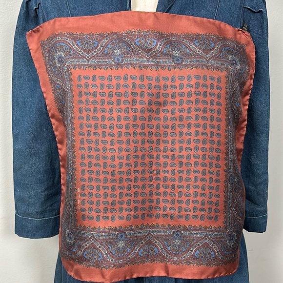 Etro brown 100% silk paisley vintage 16” pocket square scarf men’s made in Italy - Picture 2 of 11